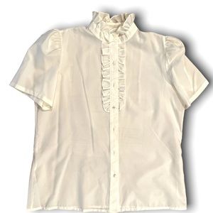 NEW button down LUCKY ME short sleeve ruffle front NWOT white top Sz 40